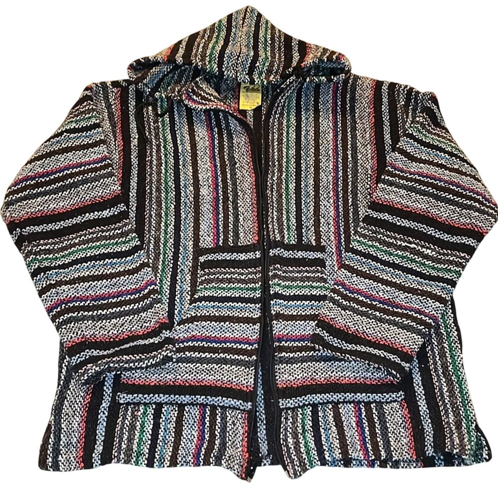 Franks Textile Mexican Blanket Jacket Unisex M Baja Hoodie Pocket Full Zip Rug